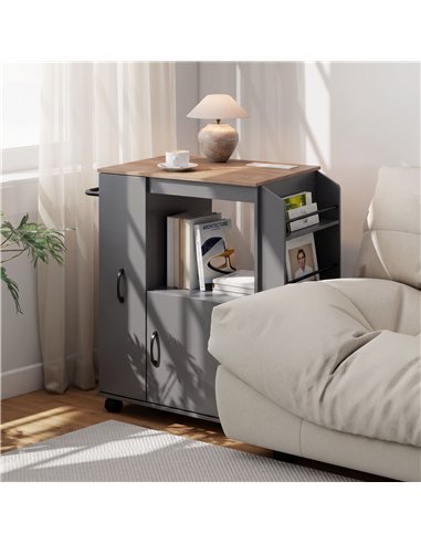 HOMCOM Kitchen Trolley on Wheels, Rolling Kitchen Island Cart with Power Outlet, Cabinet, Pull-Out Drawer, Grey