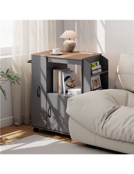HOMCOM Kitchen Trolley on Wheels, Rolling Kitchen Island Cart with Power Outlet, Cabinet, Pull-Out Drawer, Grey - pic 208556 | FastDaddyshop