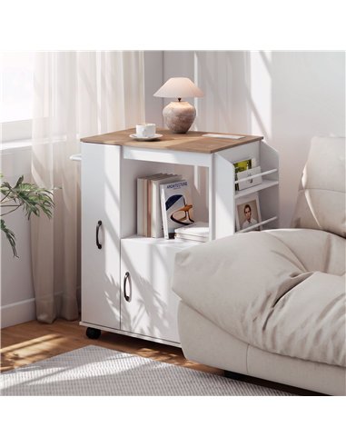 HOMCOM Kitchen Trolley on Wheels, Rolling Kitchen Island Cart with Power Outlet, Cabinet, Pull-Out Drawer, White