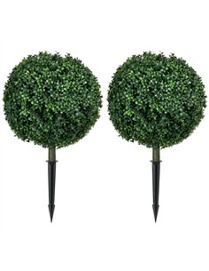 HOMCOM Artificial Boxwood Trees w/ Ground Stake, Set of 2 Ball Shaped Topiary Trees for Home Office & Living Room, UV Resistant