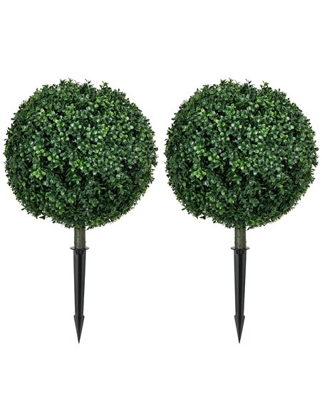 HOMCOM Artificial Boxwood Trees w/ Ground Stake, Set of 2 Ball Shaped Topiary Trees for Home Office & Living Room, UV Resistant - pic 208566 | FastDaddyshop