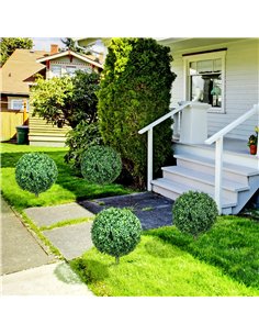 HOMCOM Artificial Boxwood Trees w/ Ground Stake, Set of 2 Ball Shaped Topiary Trees for Home Office & Living Room, UV Resistant 2
