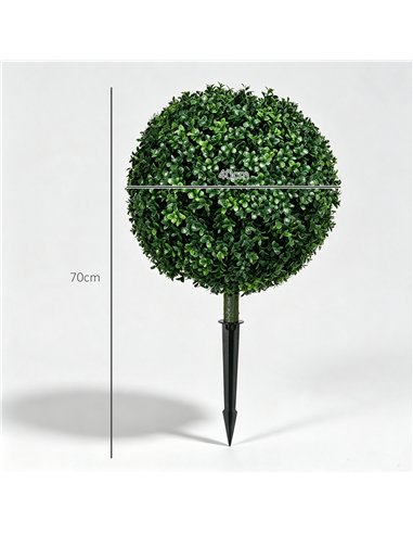 HOMCOM Artificial Boxwood Trees w/ Ground Stake, Set of 2 Ball Shaped Topiary Trees for Home Office & Living Room, UV Resistant
