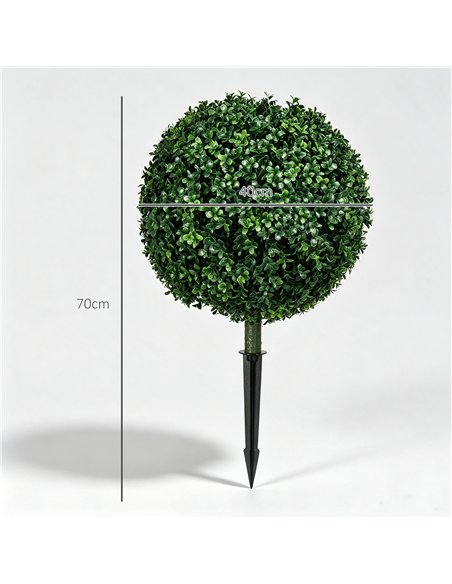 HOMCOM Artificial Boxwood Trees w/ Ground Stake, Set of 2 Ball Shaped Topiary Trees for Home Office & Living Room, UV Resistant - pic 208568 | FastDaddyshop
