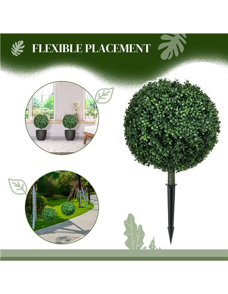 HOMCOM Artificial Boxwood Trees w/ Ground Stake, Set of 2 Ball Shaped Topiary Trees for Home Office & Living Room, UV Resistant - pic 208569 | FastDaddyshop