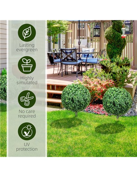 HOMCOM Artificial Boxwood Trees w/ Ground Stake, Set of 2 Ball Shaped Topiary Trees for Home Office & Living Room, UV Resistant - pic 208571 | FastDaddyshop