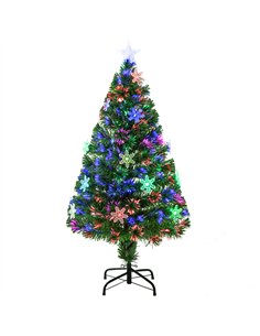 HOMCOM 4FT Green Fibre Optic Artificial Christmas Tree Xmas Colourful LED Scattered Tree with Snowflakes Ornaments Fireproofing