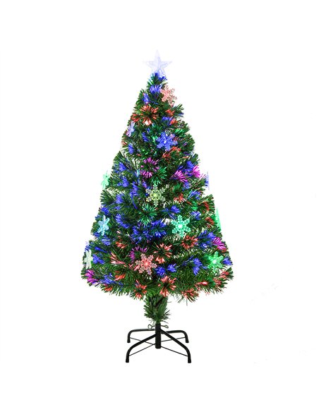 HOMCOM 4FT Green Fibre Optic Artificial Christmas Tree Xmas Colourful LED Scattered Tree with Snowflakes Ornaments Fireproofing - pic 208584 | FastDaddyshop