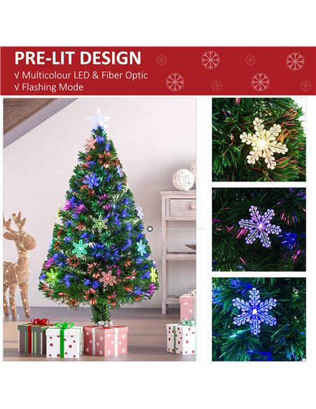 HOMCOM 4FT Green Fibre Optic Artificial Christmas Tree Xmas Colourful LED Scattered Tree with Snowflakes Ornaments Fireproofing - pic 208587 | FastDaddyshop