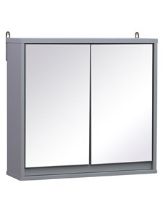 HOMCOM Bathroom Double Door Mirror Cabinet Wall Mounted Storage, Grey