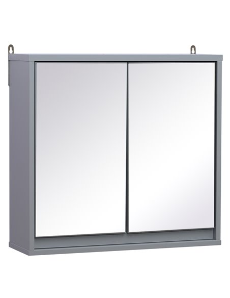 HOMCOM Bathroom Double Door Mirror Cabinet Wall Mounted Storage, Grey - pic 20859 | FastDaddyshop