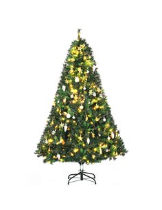 HOMCOM 1.8m 6ft Pre-Lit Artificial Christmas Tree 200 LED Xmas Tree Holiday Décor with Decorative Balls Ornament Metal Stand