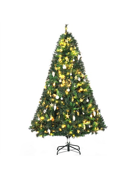 HOMCOM 1.8m 6ft Pre-Lit Artificial Christmas Tree 200 LED Xmas Tree Holiday Décor with Decorative Balls Ornament Metal Stand - pic 208593 | FastDaddyshop