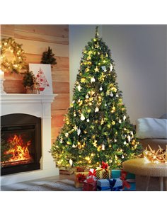 HOMCOM 1.8m 6ft Pre-Lit Artificial Christmas Tree 200 LED Xmas Tree Holiday Décor with Decorative Balls Ornament Metal Stand 2