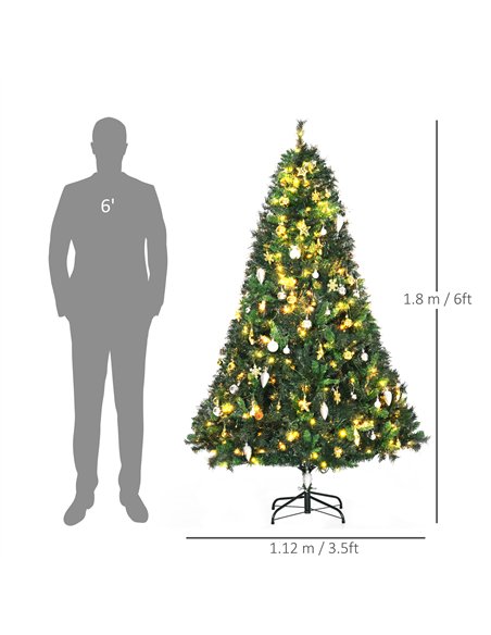 HOMCOM 1.8m 6ft Pre-Lit Artificial Christmas Tree 200 LED Xmas Tree Holiday Décor with Decorative Balls Ornament Metal Stand - pic 208595 | FastDaddyshop