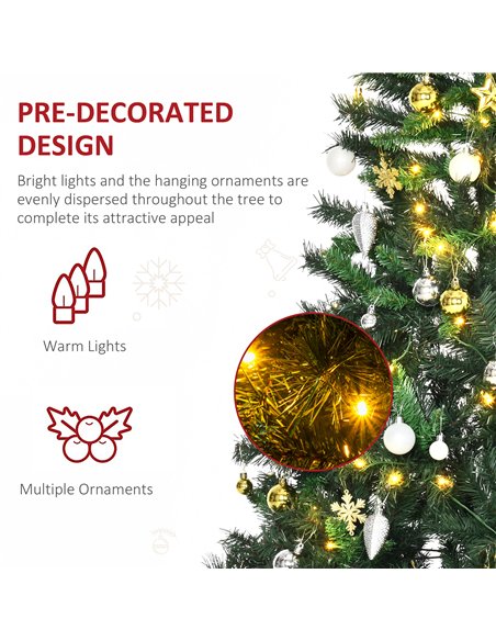 HOMCOM 1.8m 6ft Pre-Lit Artificial Christmas Tree 200 LED Xmas Tree Holiday Décor with Decorative Balls Ornament Metal Stand - pic 208597 | FastDaddyshop