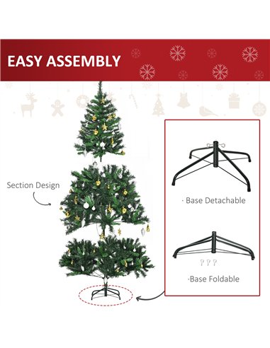 HOMCOM 1.8m 6ft Pre-Lit Artificial Christmas Tree 200 LED Xmas Tree Holiday Décor with Decorative Balls Ornament Metal Stand