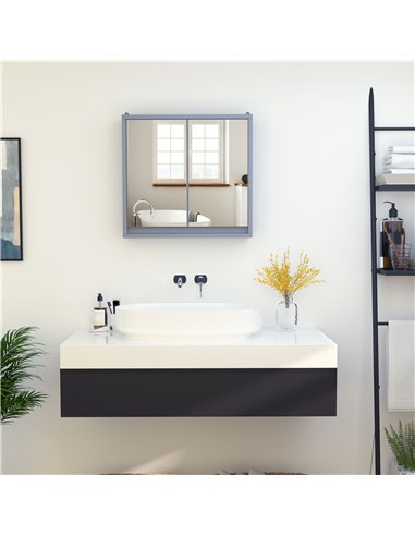HOMCOM Bathroom Double Door Mirror Cabinet Wall Mounted Storage, Grey