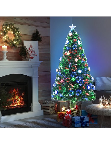HOMCOM 5FT Prelit Artificial Christmas Tree Fibre Optic Star LED Light Holiday Home Xmas Decoration with LED Light for Indoor Pa - pic 208603 | FastDaddyshop