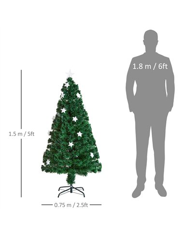 HOMCOM 5FT Prelit Artificial Christmas Tree Fibre Optic Star LED Light Holiday Home Xmas Decoration with LED Light for Indoor Pa