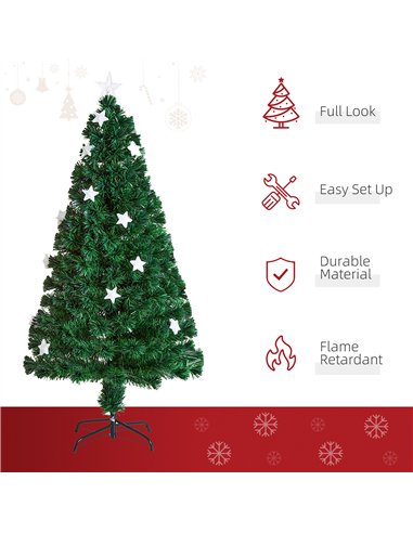 HOMCOM 5FT Prelit Artificial Christmas Tree Fibre Optic Star LED Light Holiday Home Xmas Decoration with LED Light for Indoor Pa