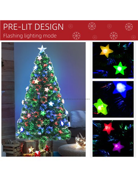 HOMCOM 5FT Prelit Artificial Christmas Tree Fibre Optic Star LED Light Holiday Home Xmas Decoration with LED Light for Indoor Pa - pic 208606 | FastDaddyshop
