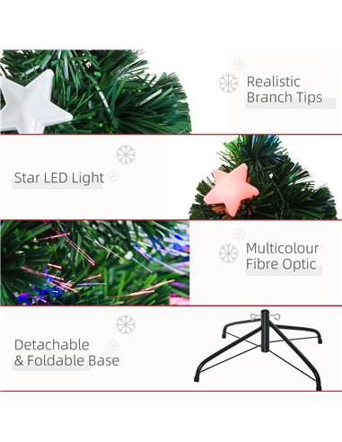HOMCOM 5FT Prelit Artificial Christmas Tree Fibre Optic Star LED Light Holiday Home Xmas Decoration with LED Light for Indoor Pa