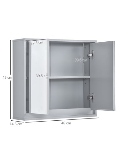 HOMCOM Bathroom Double Door Mirror Cabinet Wall Mounted Storage, Grey