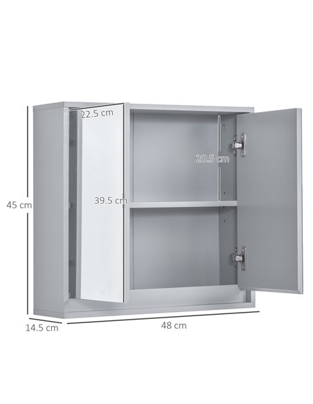 HOMCOM Bathroom Double Door Mirror Cabinet Wall Mounted Storage, Grey - pic 20861 | FastDaddyshop