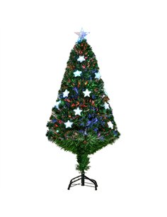 HOMCOM 4FT Prelit Artificial Christmas Tree Fibre Optic Star LED Light Holiday Home Xmas Decoration with LED Light for Indoor Pa