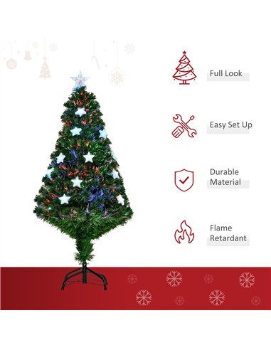 HOMCOM 4FT Prelit Artificial Christmas Tree Fibre Optic Star LED Light Holiday Home Xmas Decoration with LED Light for Indoor Pa