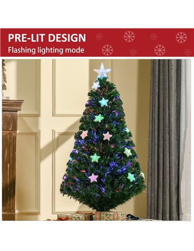 HOMCOM 4FT Prelit Artificial Christmas Tree Fibre Optic Star LED Light Holiday Home Xmas Decoration with LED Light for Indoor Pa