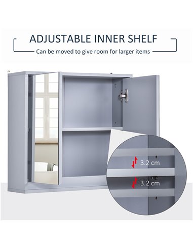 HOMCOM Bathroom Double Door Mirror Cabinet Wall Mounted Storage, Grey