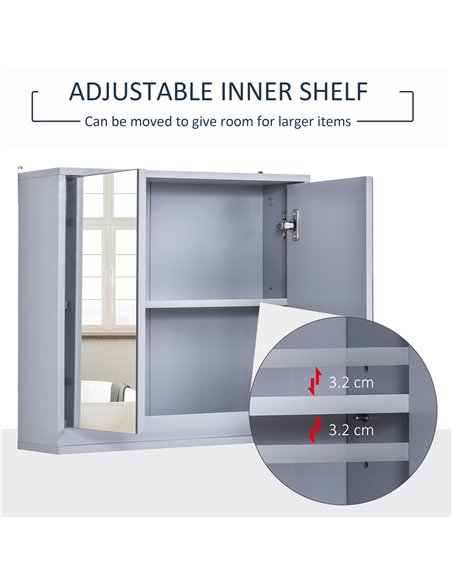 HOMCOM Bathroom Double Door Mirror Cabinet Wall Mounted Storage, Grey - pic 20862 | FastDaddyshop