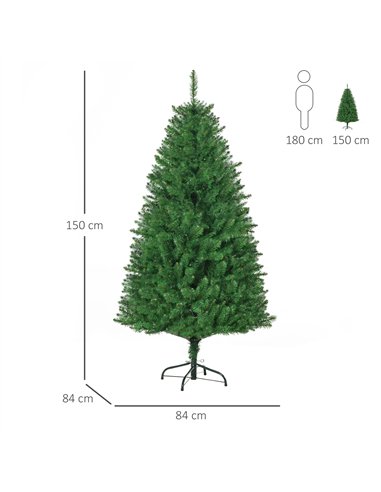 HOMCOM 5FT Christmas Tree Warm White LED Light Holiday Home Decoration, Green