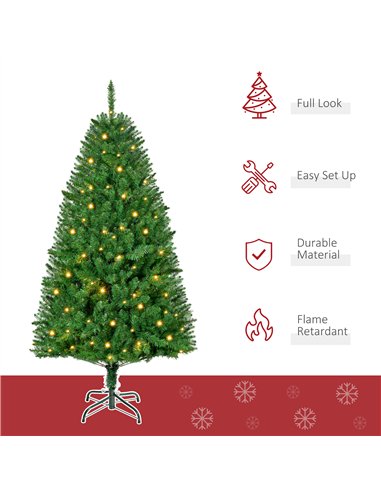 HOMCOM 5FT Christmas Tree Warm White LED Light Holiday Home Decoration, Green