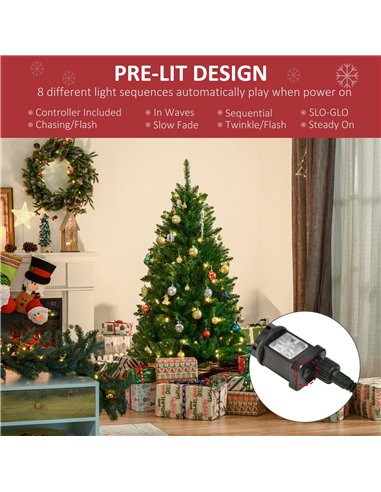 HOMCOM 5FT Christmas Tree Warm White LED Light Holiday Home Decoration, Green