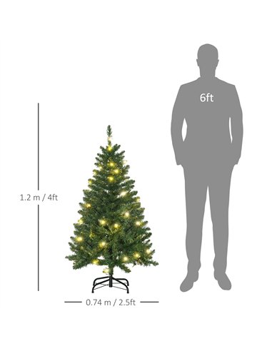 HOMCOM 4FT Christmas Tree Warm White LED Light Holiday Home Decoration, Green