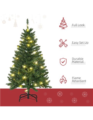 HOMCOM 4FT Christmas Tree Warm White LED Light Holiday Home Decoration, Green