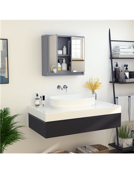 HOMCOM Bathroom Double Door Mirror Cabinet Wall Mounted Storage, Grey - pic 20864 | FastDaddyshop