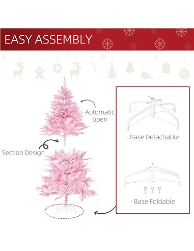 HOMCOM 5FT Artificial Christmas Tree Holiday Xmas Holiday Tree Decoration with Automatic Open for Home Party, Pink