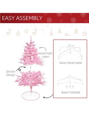 HOMCOM 4FT Artificial Christmas Tree Holiday Xmas Holiday Tree Decoration with Automatic Open for Home Party, Pink