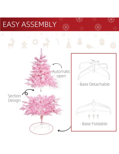 HOMCOM 4FT Artificial Christmas Tree Holiday Xmas Holiday Tree Decoration with Automatic Open for Home Party, Pink - pic 208652 | FastDaddyshop