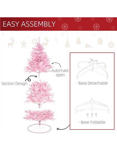 HOMCOM 6FT Artificial Christmas Tree Holiday Xmas Holiday Tree Decoration with Automatic Open for Home Party, Pink - pic 208661 | FastDaddyshop