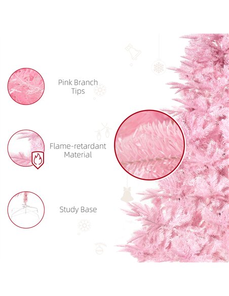 HOMCOM 6FT Artificial Christmas Tree Holiday Xmas Holiday Tree Decoration with Automatic Open for Home Party, Pink - pic 208662 | FastDaddyshop