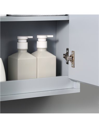 HOMCOM Bathroom Double Door Mirror Cabinet Wall Mounted Storage, Grey