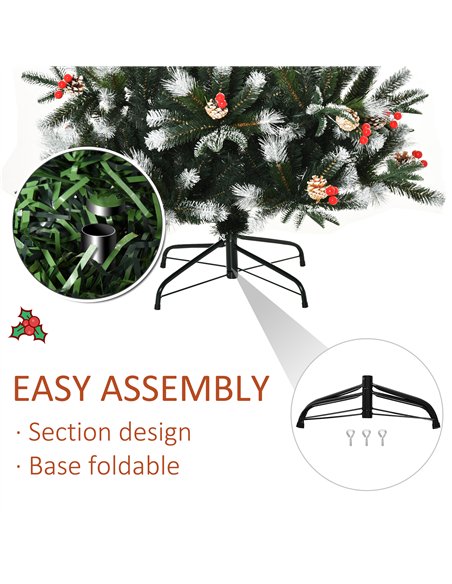 HOMCOM 6FT Artificial Snow Dipped Christmas Tree Xmas Pencil Tree Holiday Home Party Decoration with Foldable Feet Red Berries W - pic 208670 | FastDaddyshop