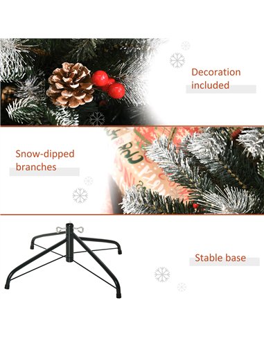 HOMCOM 6FT Artificial Snow Dipped Christmas Tree Xmas Pencil Tree Holiday Home Party Decoration with Foldable Feet Red Berries W