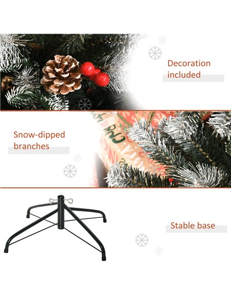 HOMCOM 6FT Artificial Snow Dipped Christmas Tree Xmas Pencil Tree Holiday Home Party Decoration with Foldable Feet Red Berries W - pic 208671 | FastDaddyshop