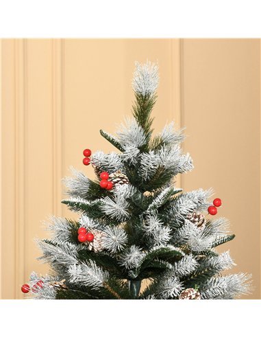 HOMCOM 6FT Artificial Snow Dipped Christmas Tree Xmas Pencil Tree Holiday Home Party Decoration with Foldable Feet Red Berries W